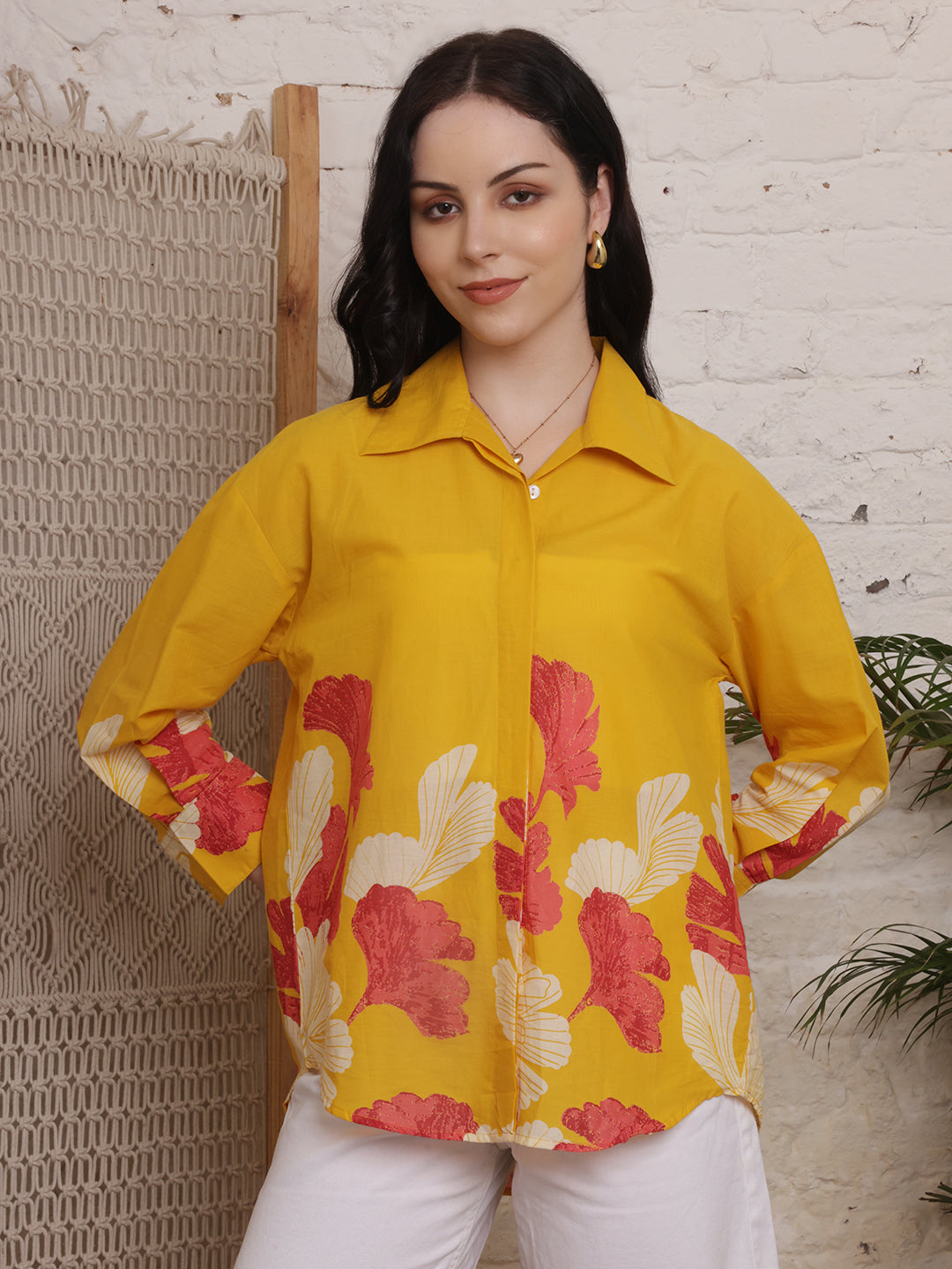 Sunset Bloom Mustard Floral Shirt