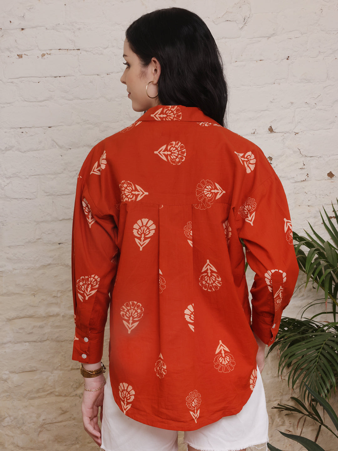 Rust Blossom Printed Cotton Shirt