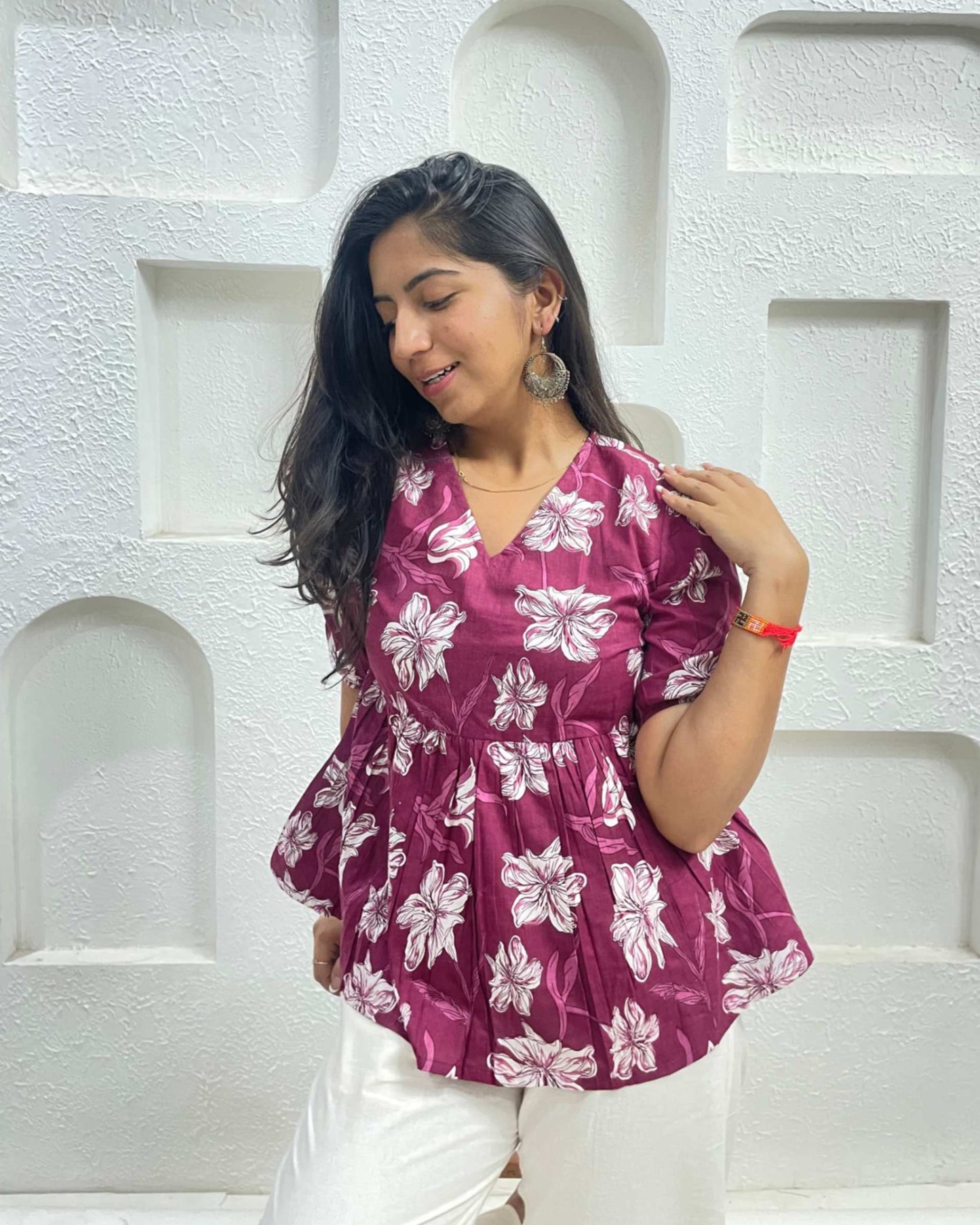 Wine Peplum Top