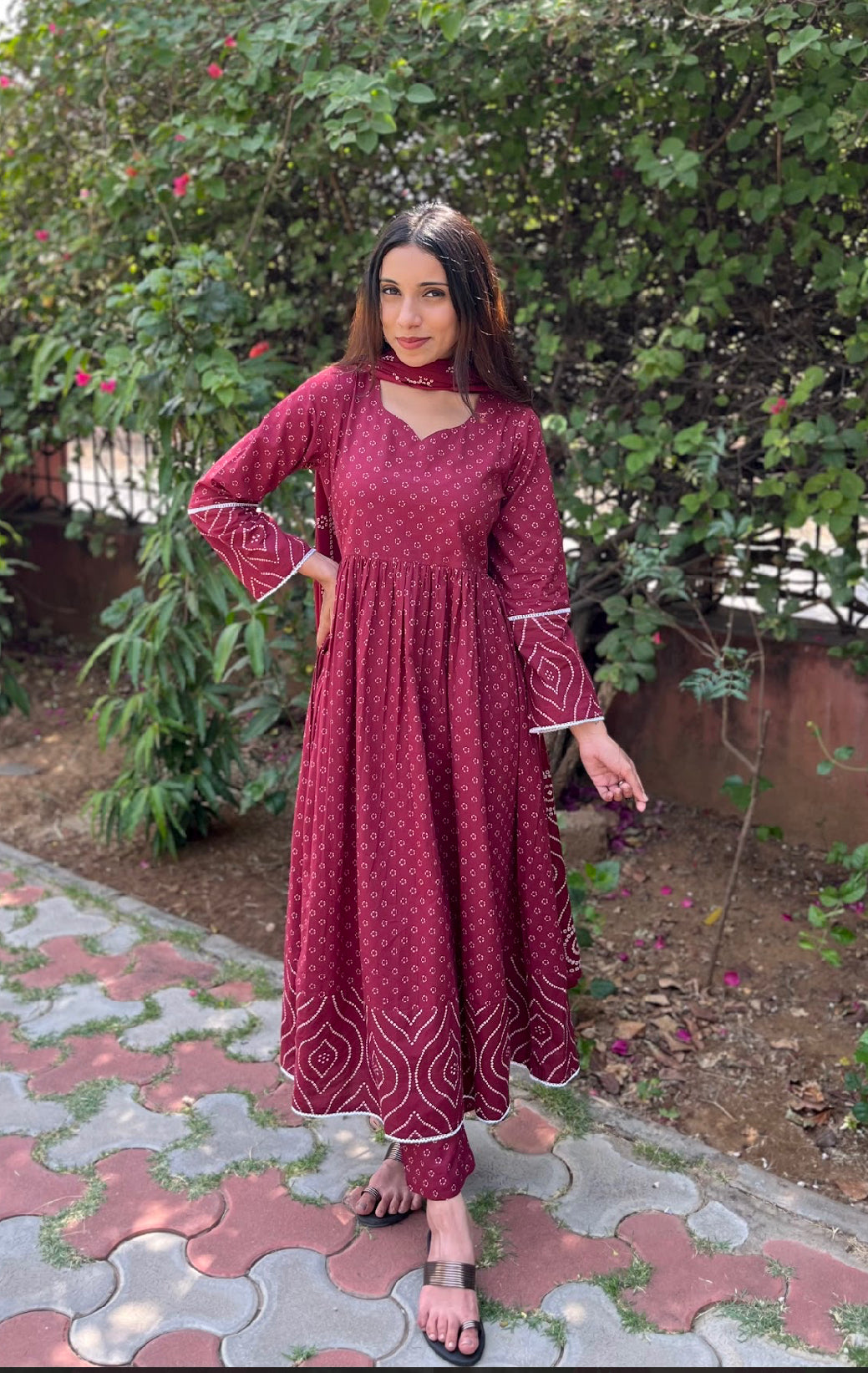 Ruby Anarkali Suit Set with Dupatta