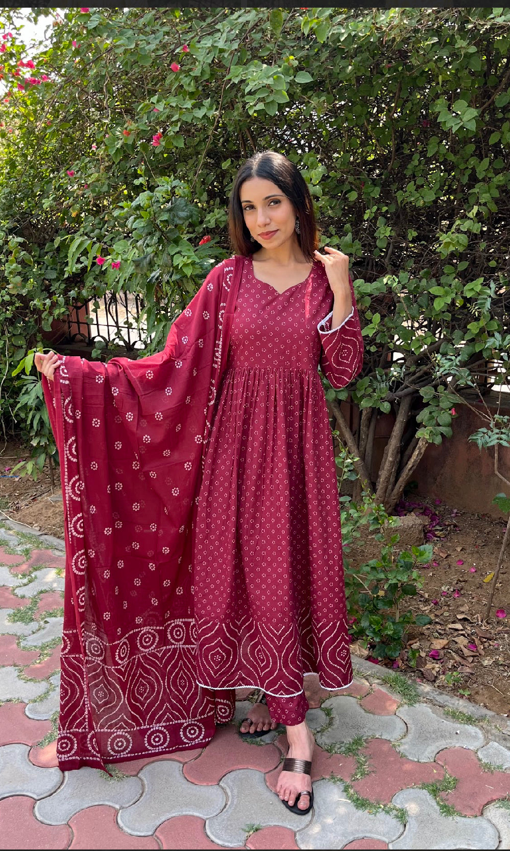 Ruby Anarkali Suit Set with Dupatta