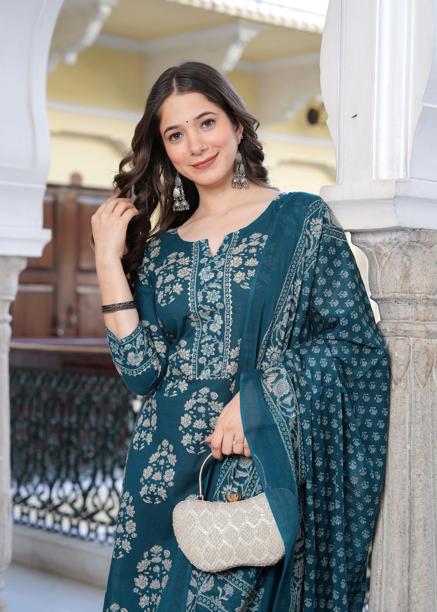 Teal Elegance Floral Suit Set