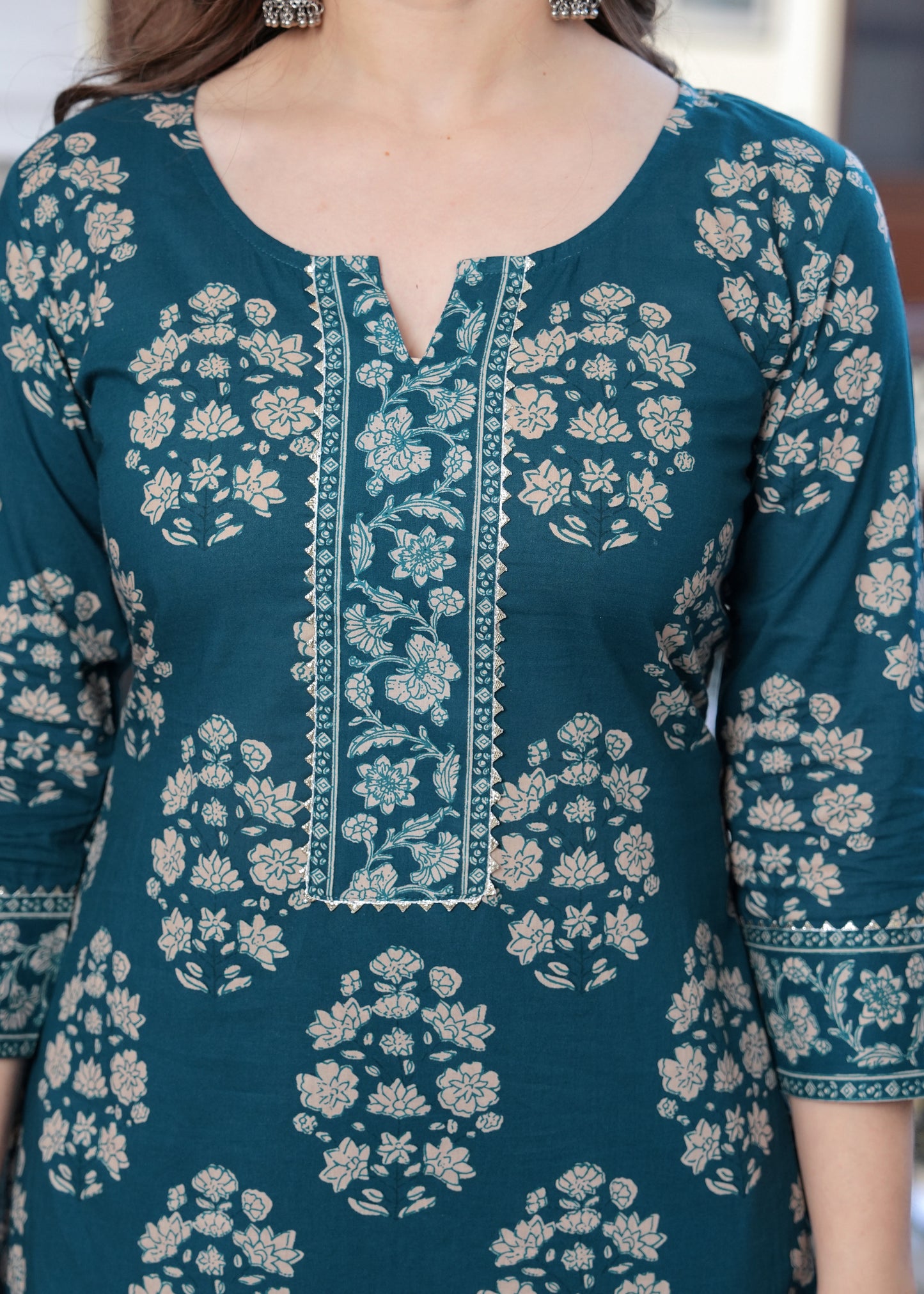 Teal Elegance Floral Suit Set