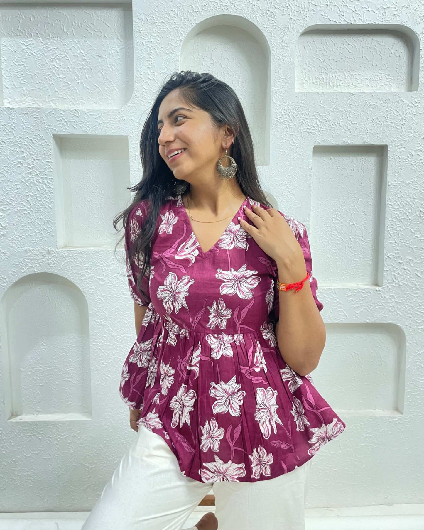 Wine Peplum Top