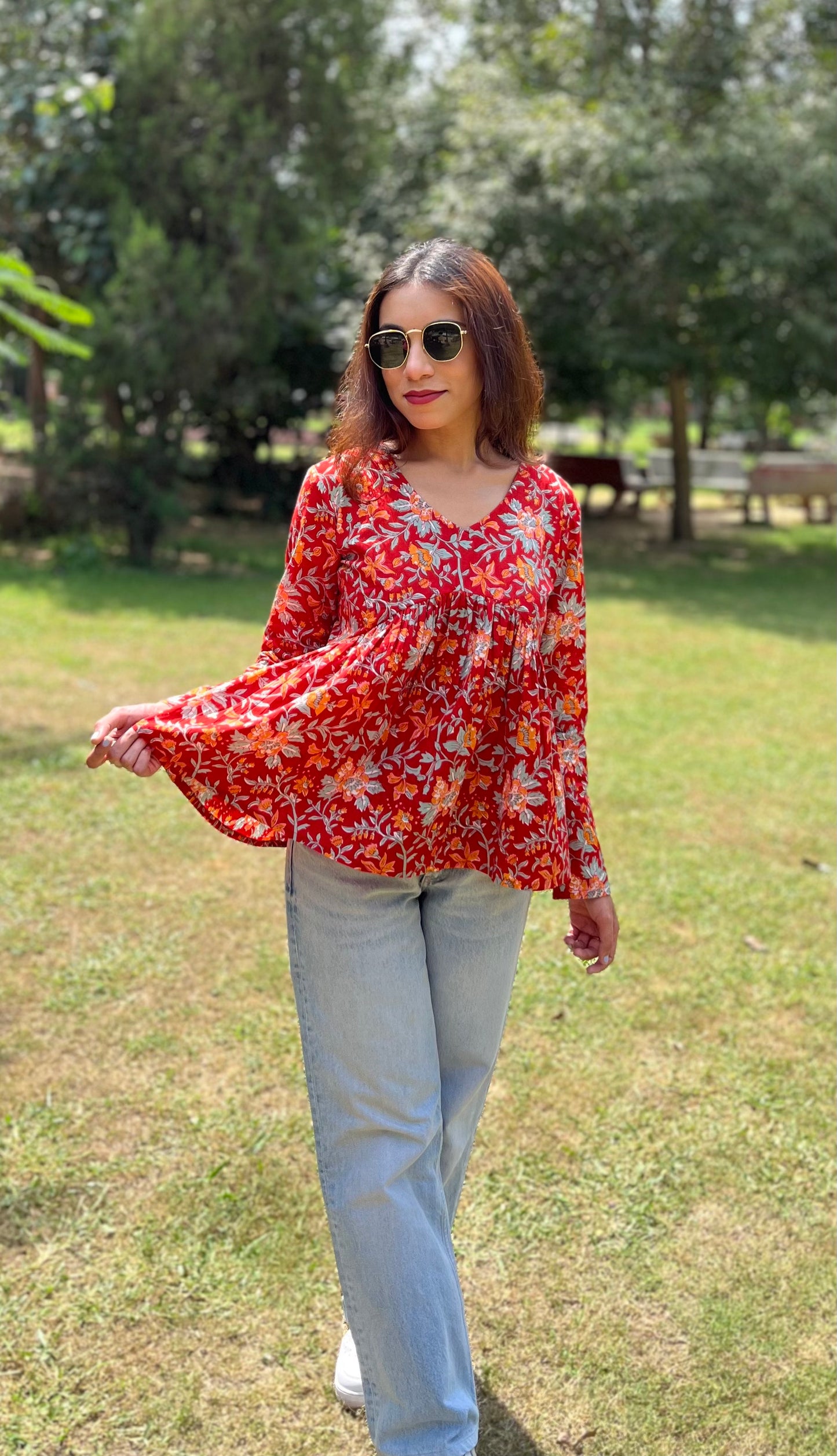 Bloom Bliss Handblock Peplum Top