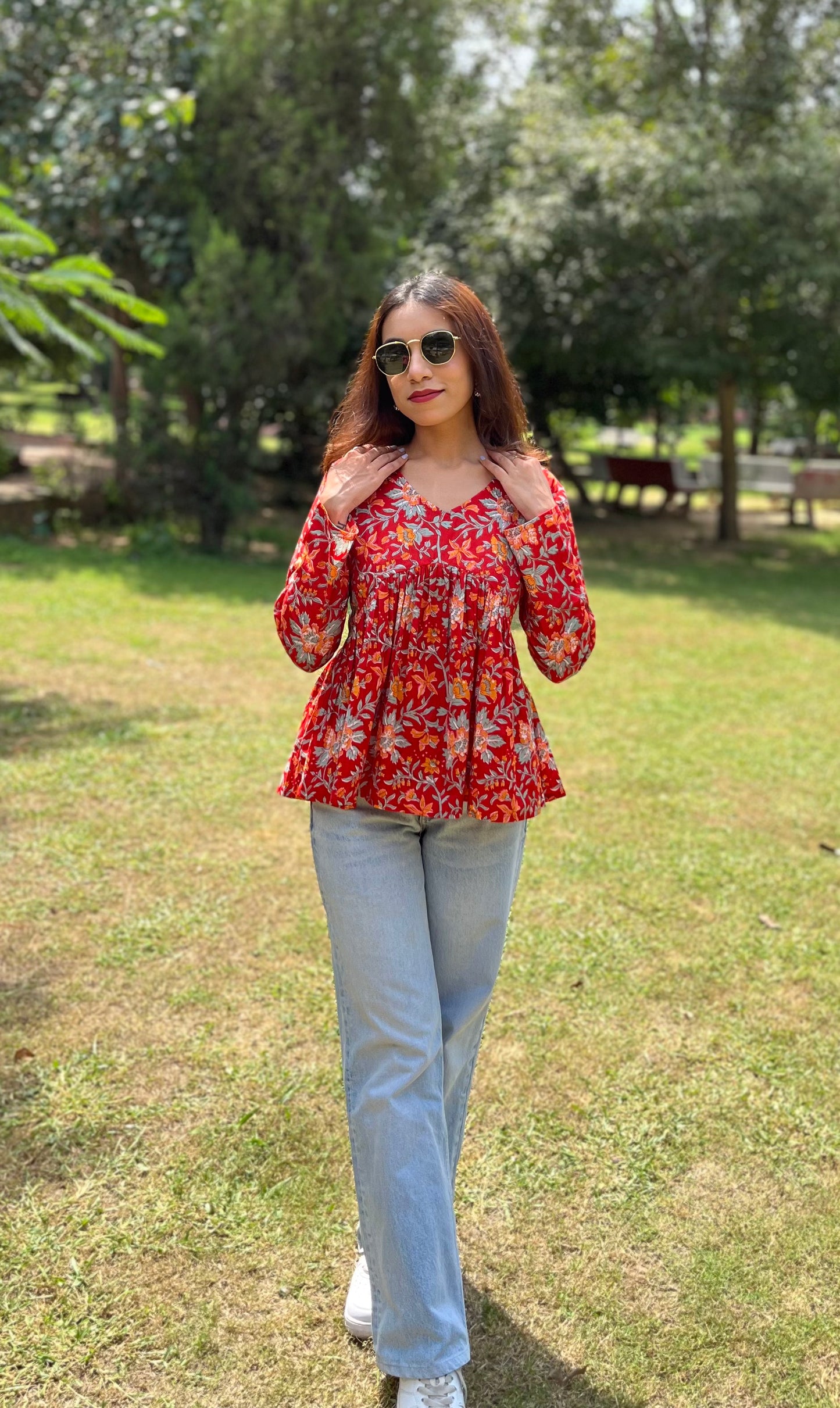Bloom Bliss Handblock Peplum Top
