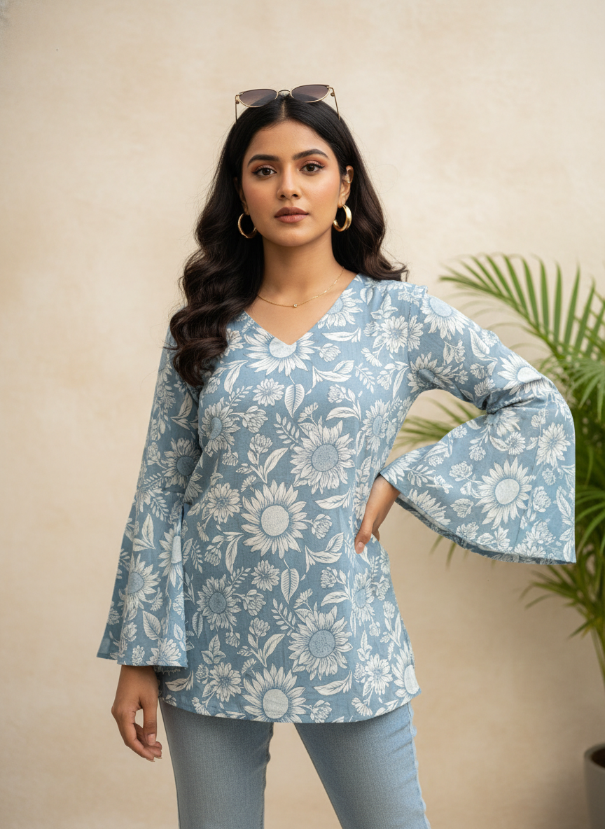 Sky Bloom Short Kurti