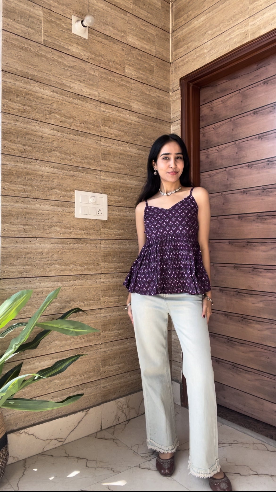 Purple Strap Peplum Top