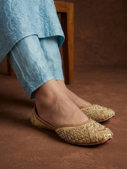 Champagne Gold Mirror & Bead Embellished Ethnic Jutti for Women