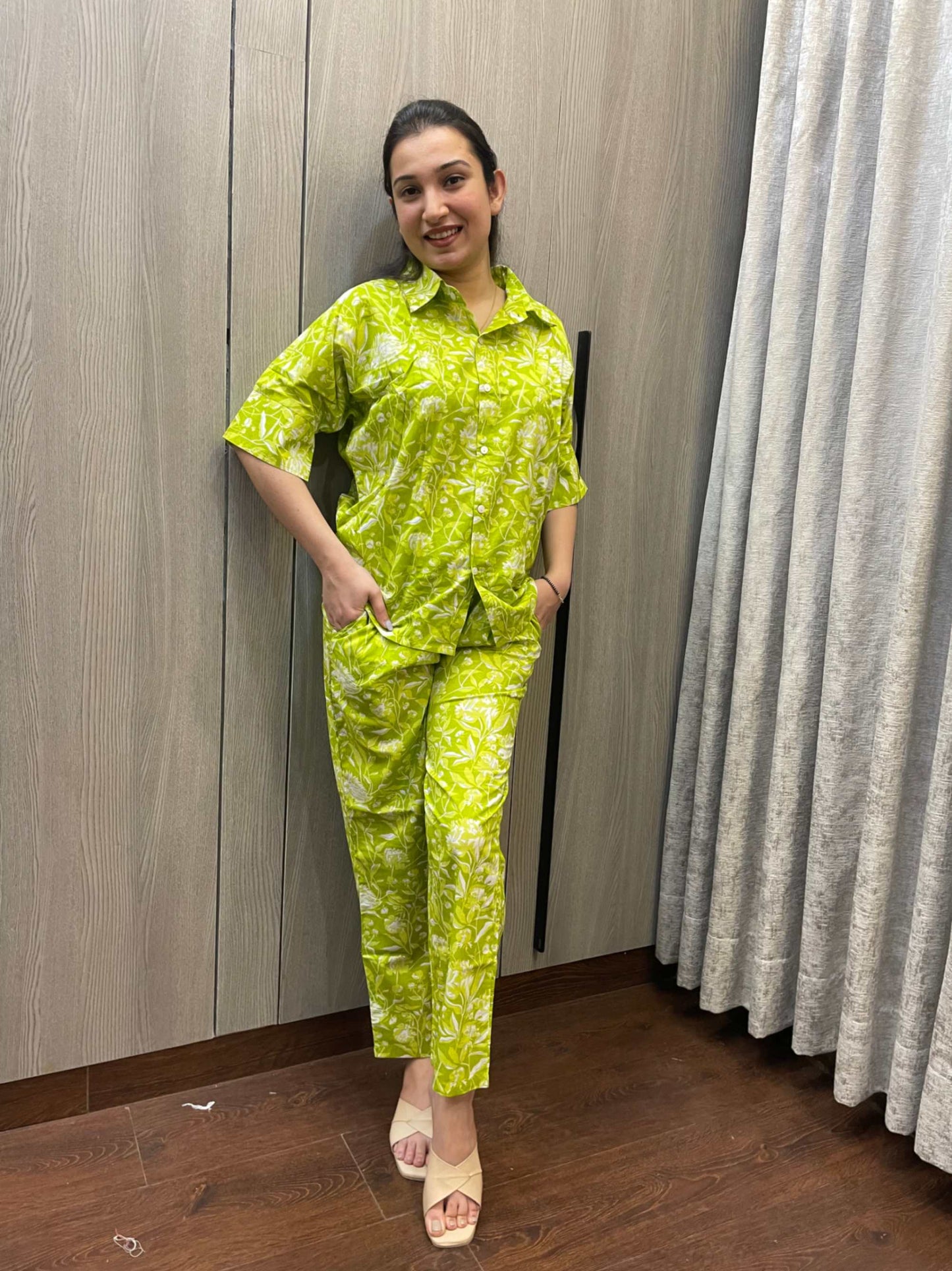 Green Shirt Style Co-Ord Set