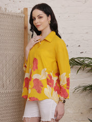 Sunset Bloom Mustard Floral Shirt