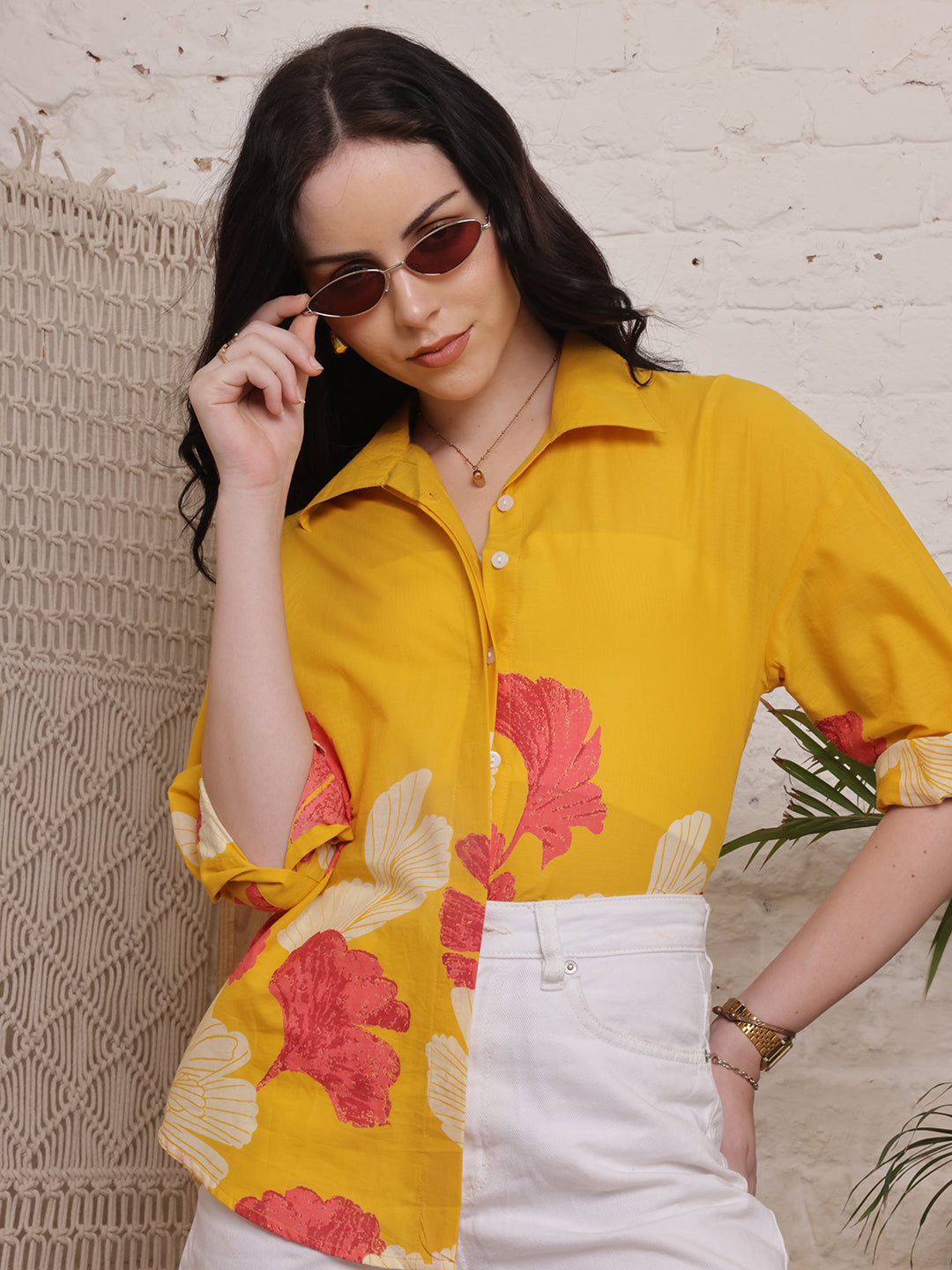 Sunset Bloom Mustard Floral Shirt