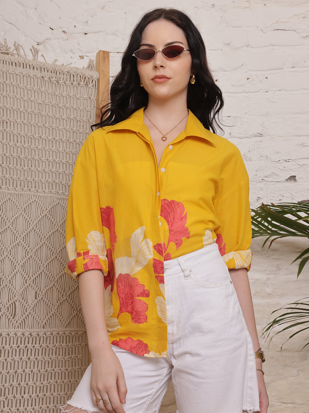 Sunset Bloom Mustard Floral Shirt