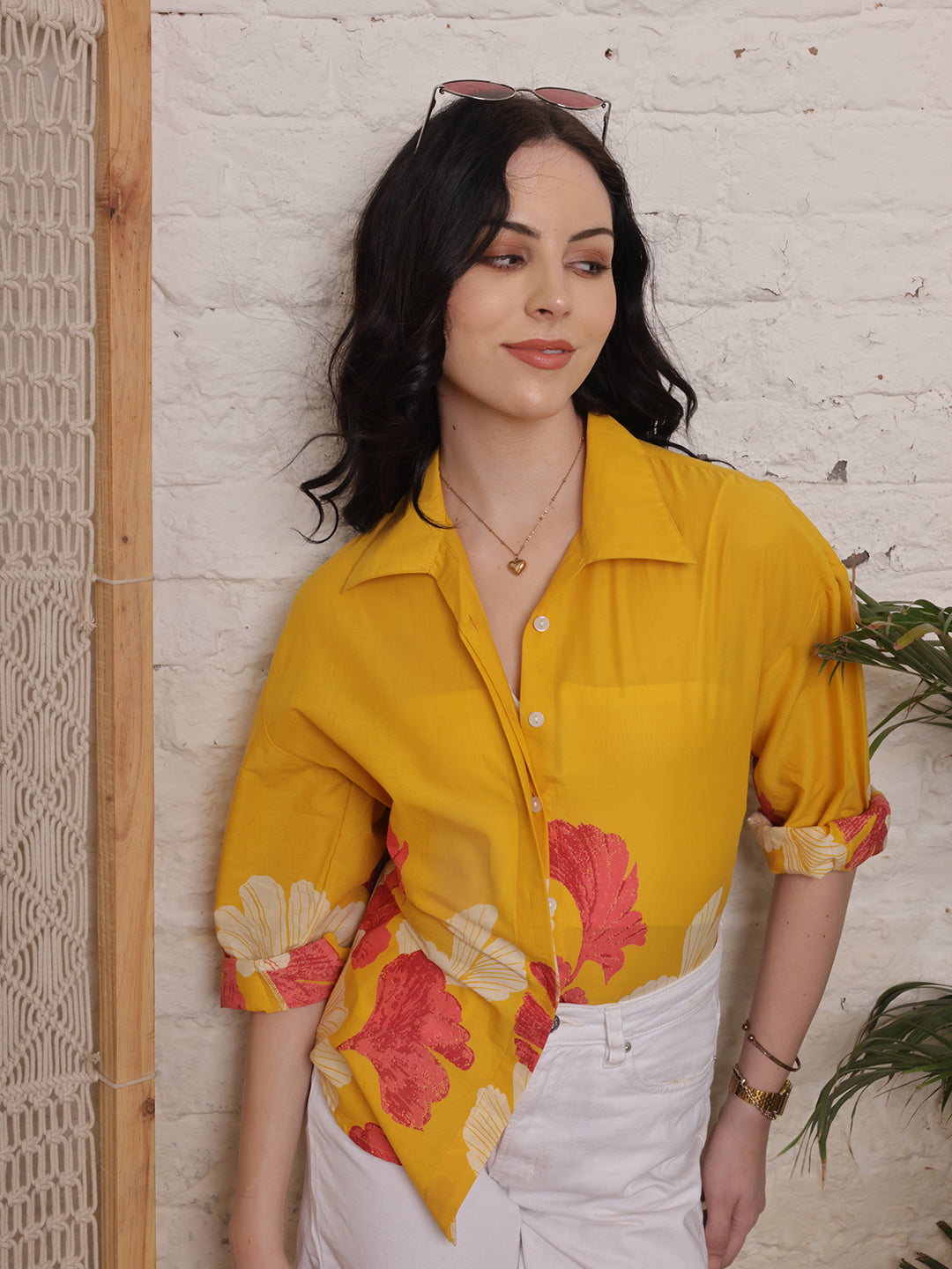 Sunset Bloom Mustard Floral Shirt