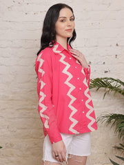 Coral Zigzag Print Cotton Shirt