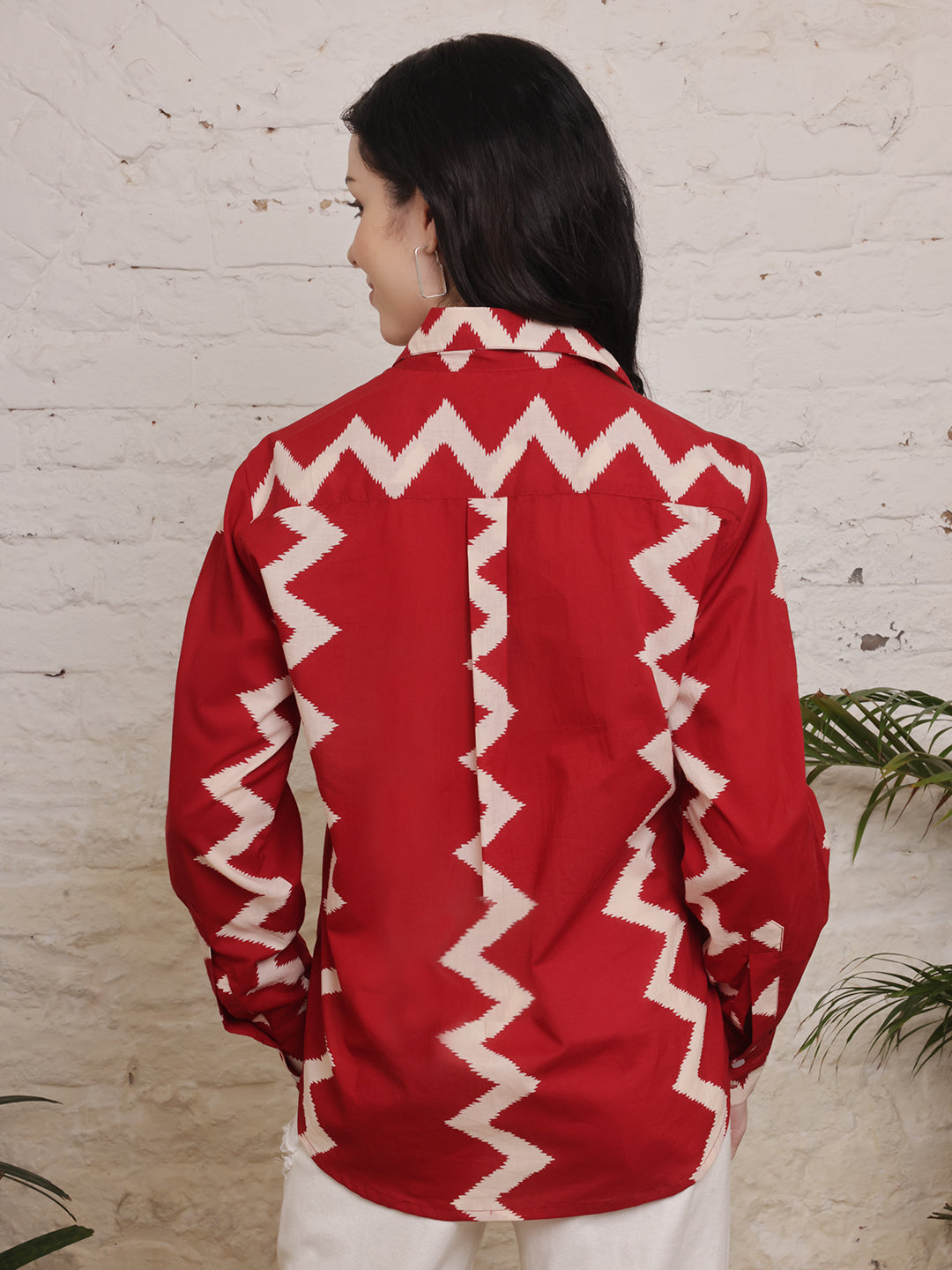 Crimson Zigzag Cotton Shirt