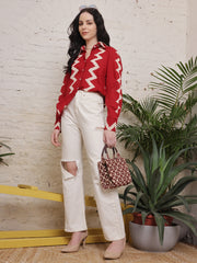 Crimson Zigzag Cotton Shirt