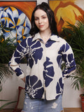 Navy Bloom Printed Cotton Shirt