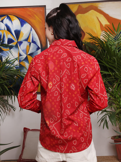 Crimson Mosaic Print Cotton Shirt