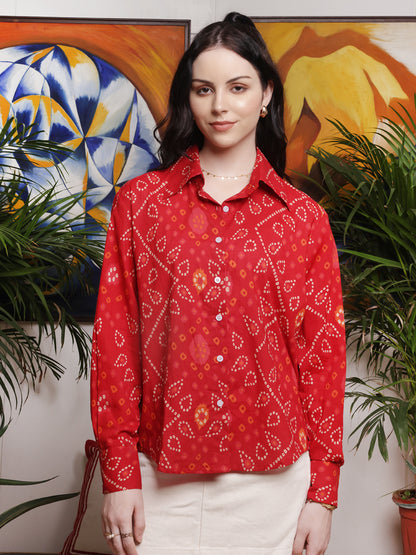 Crimson Mosaic Print Cotton Shirt