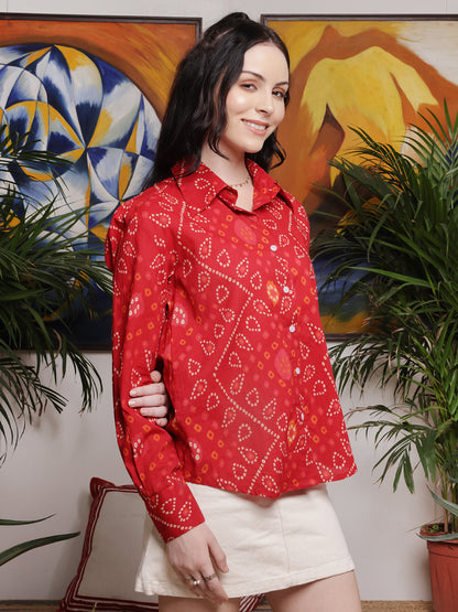 Crimson Mosaic Print Cotton Shirt