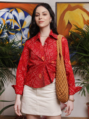 Crimson Mosaic Print Cotton Shirt
