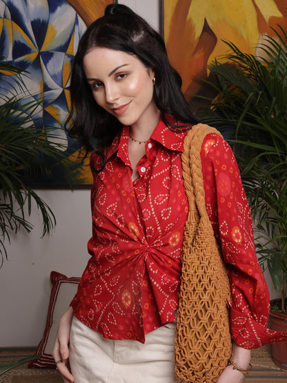 Crimson Mosaic Print Cotton Shirt