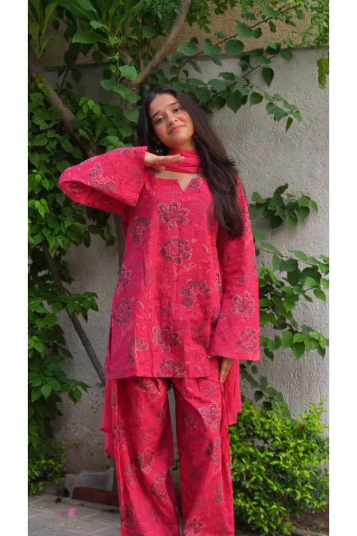 Crimson Pink Farshi Salwar Set With Dupatta
