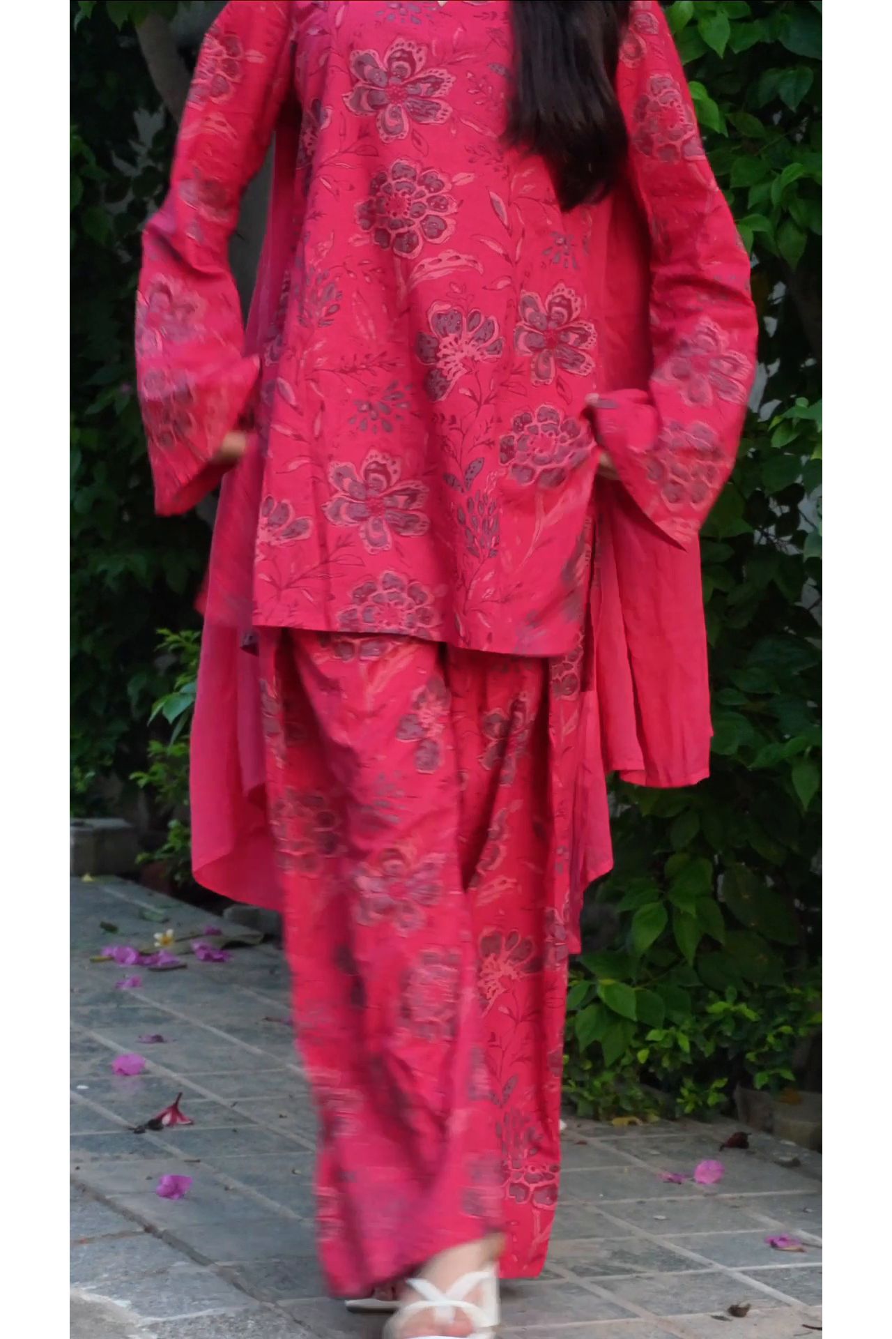 Crimson Pink Farshi Salwar Set With Dupatta