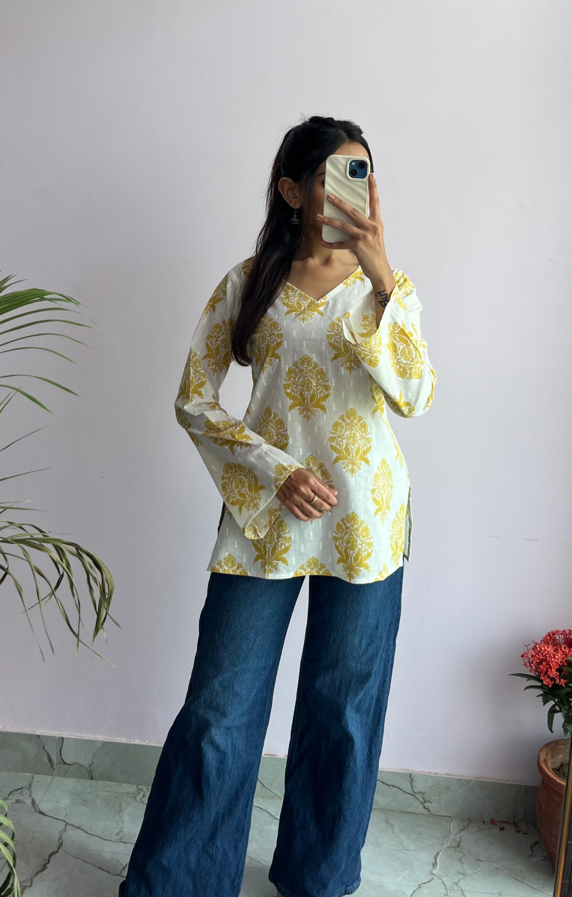 Mist Bell Sleeves Kurti (yellow)
