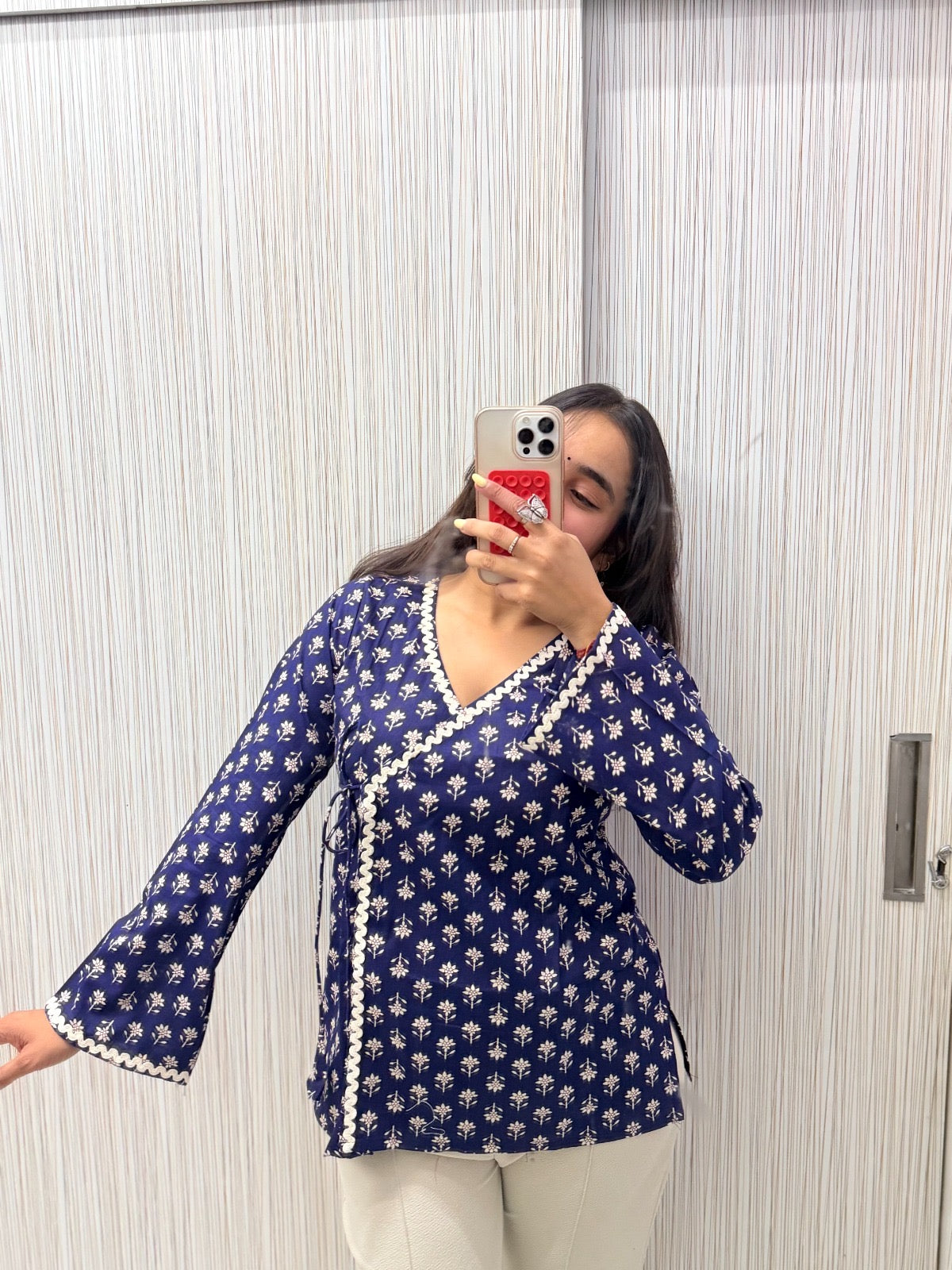 Blue White Booti lace Top