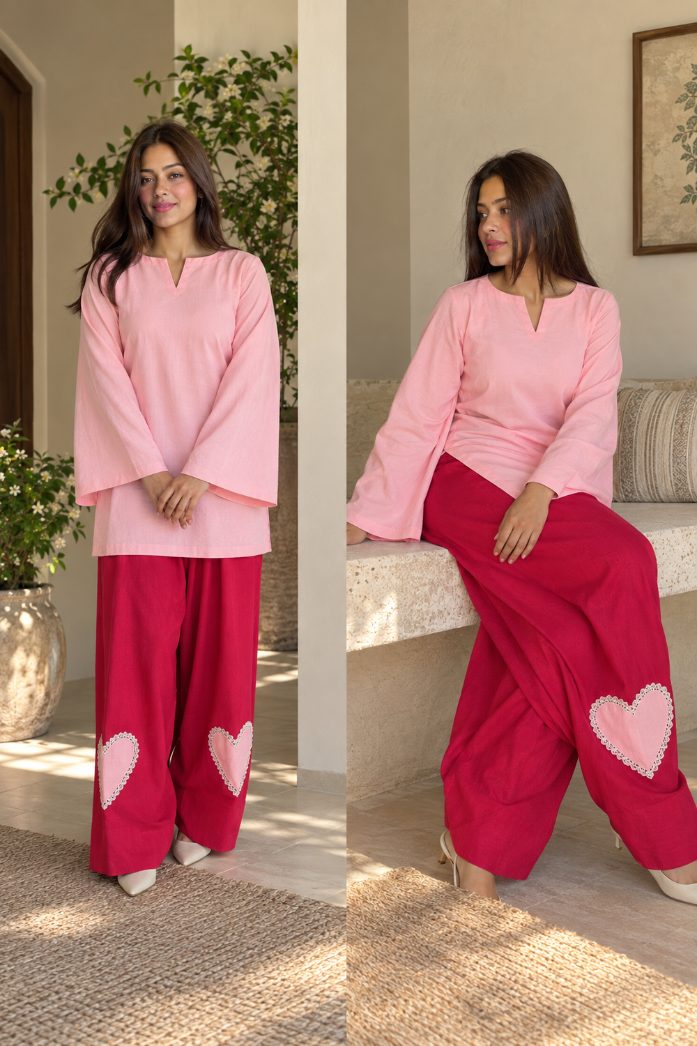 Red-Pink Heart Farshi Salwar Set