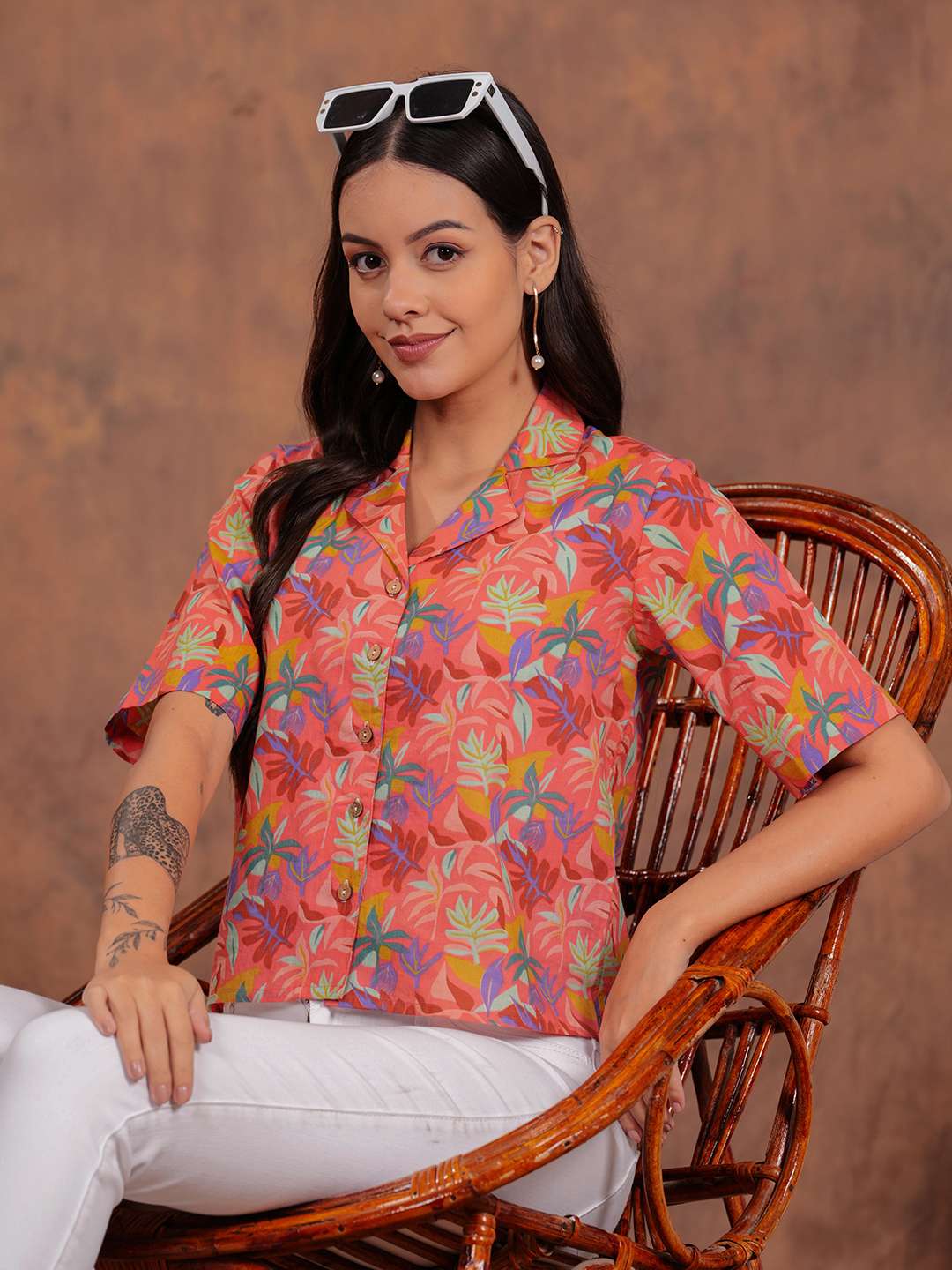 Peach Flower Crop Shirt
