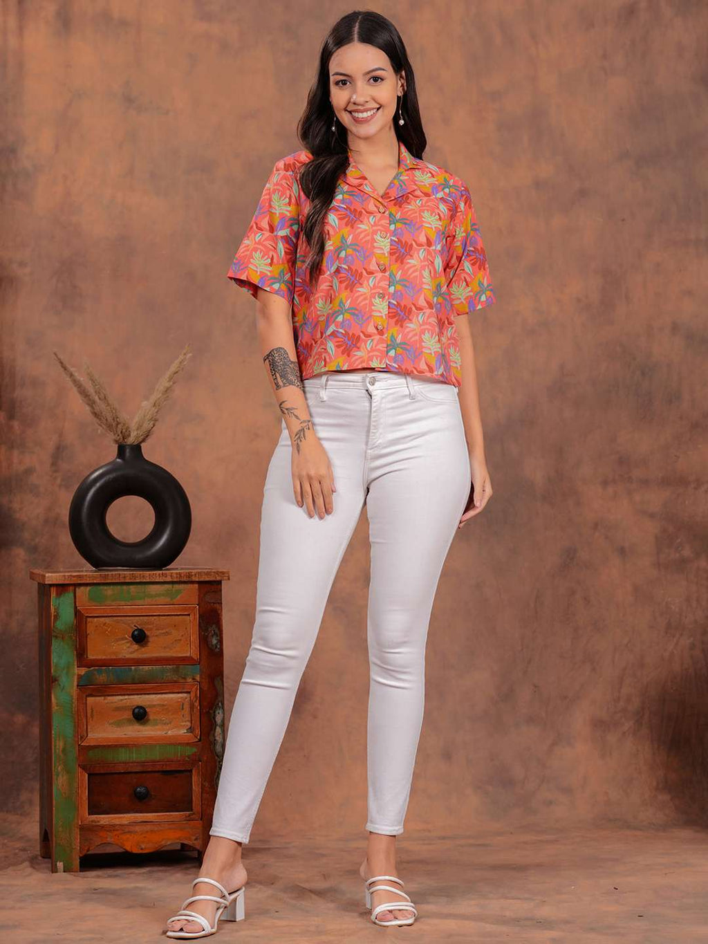 Peach Flower Crop Shirt