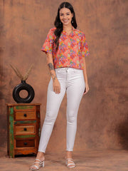Peach Flower Crop Shirt