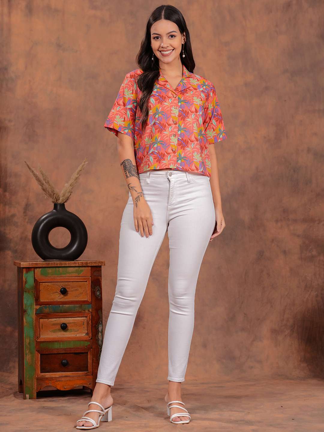 Peach Flower Crop Shirt