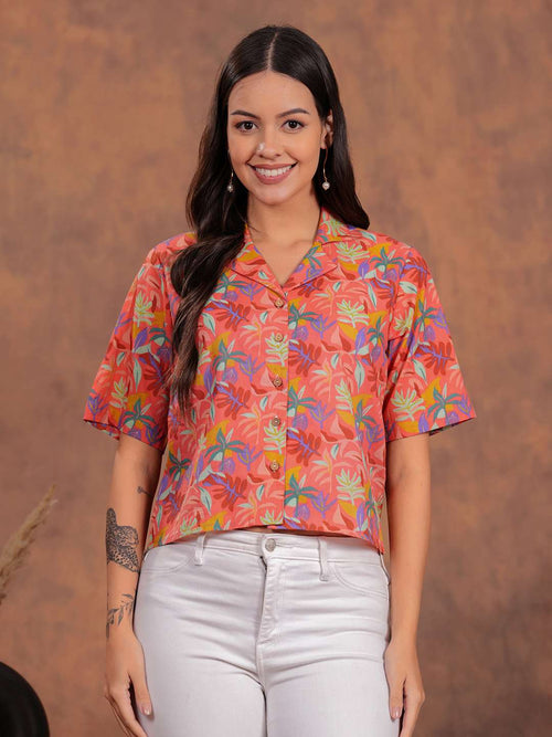 Peach Flower Crop Shirt