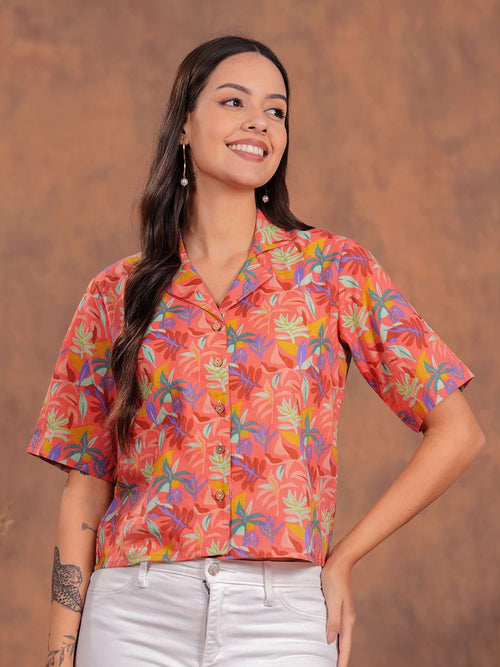Peach Flower Crop Shirt