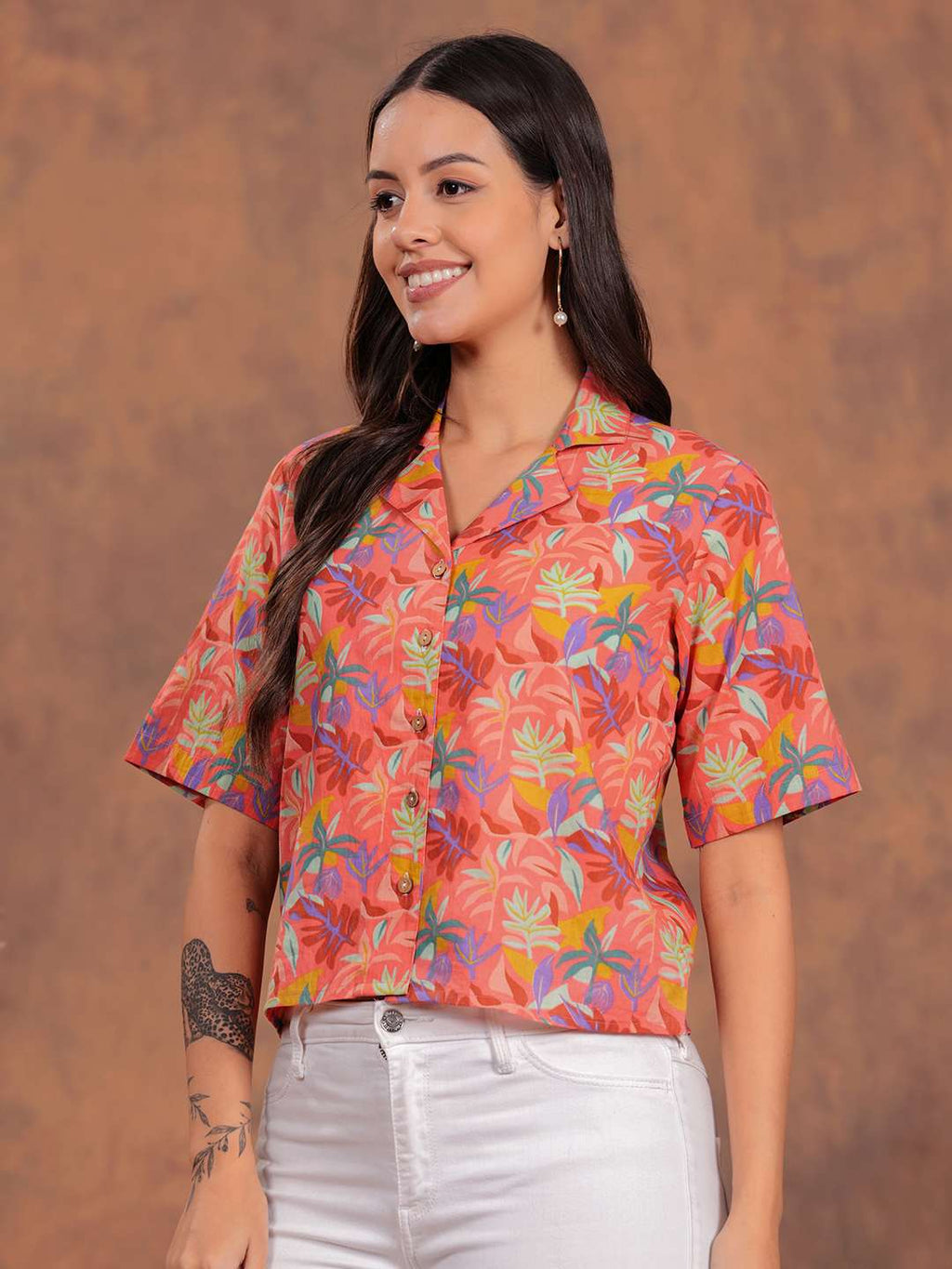 Peach Flower Crop Shirt