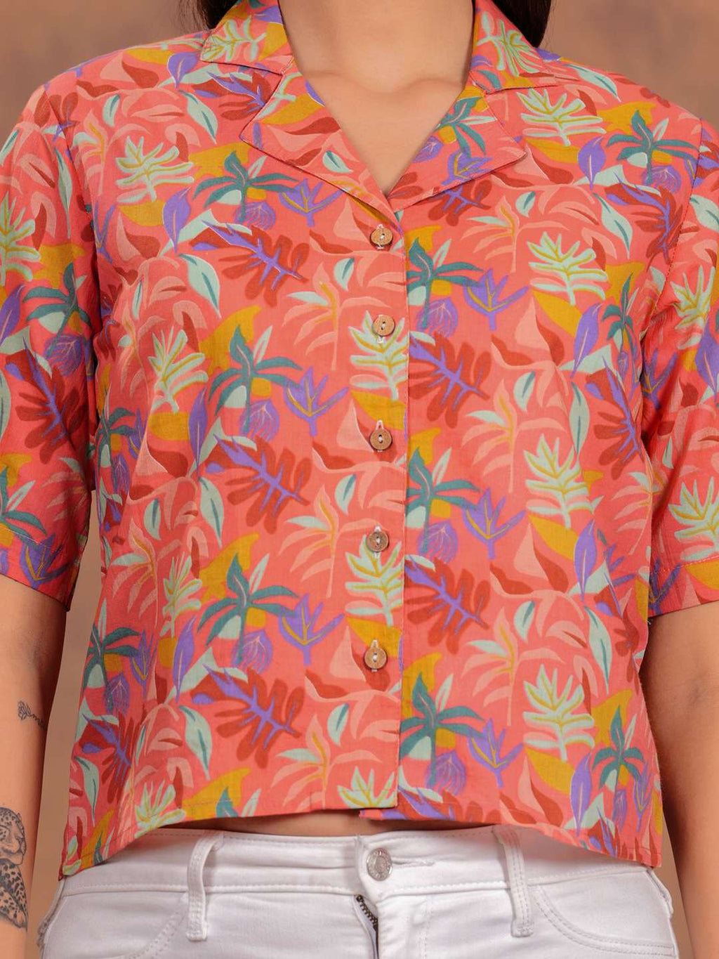 Peach Flower Crop Shirt