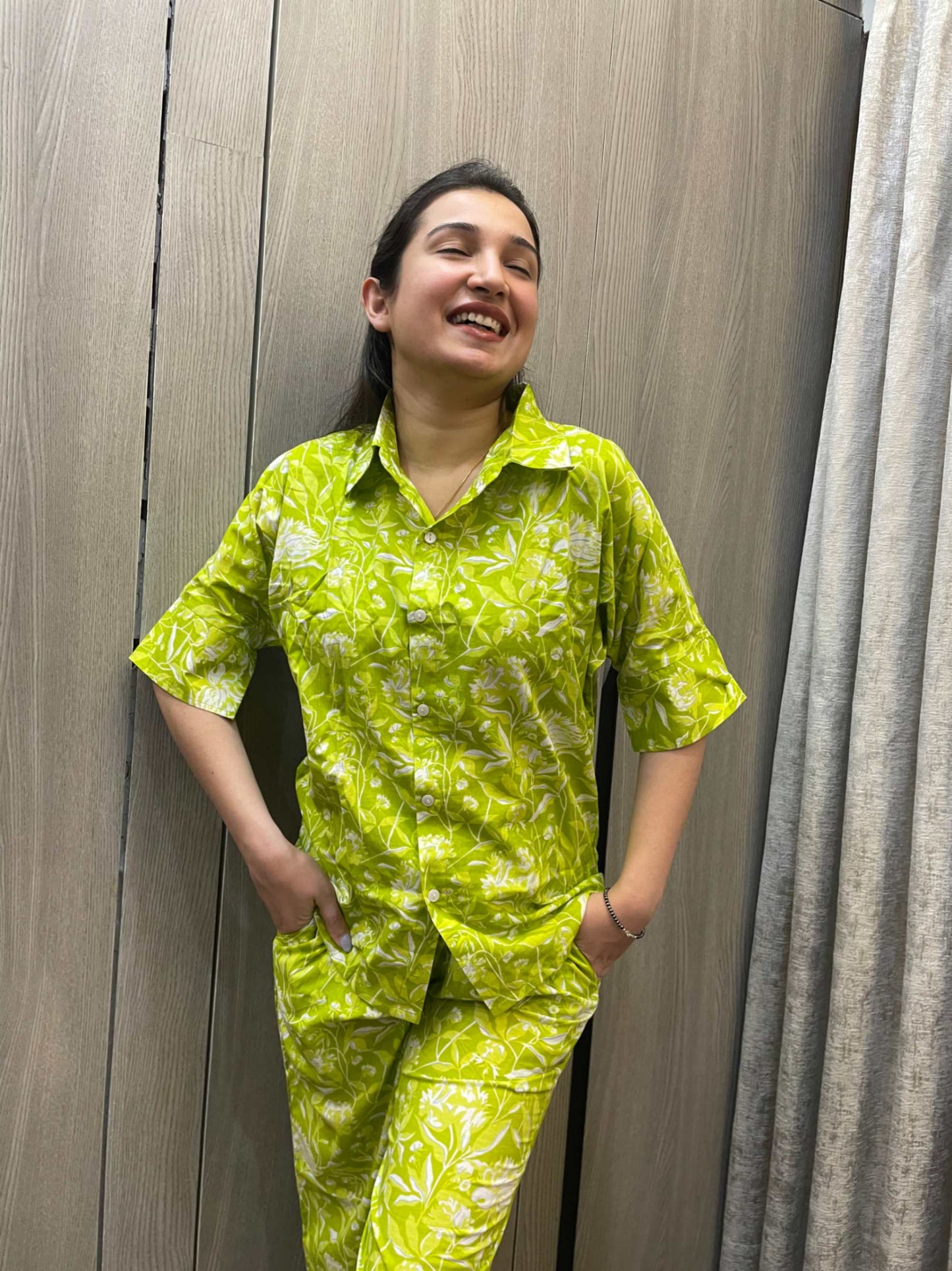 Green Shirt Style Co-Ord Set