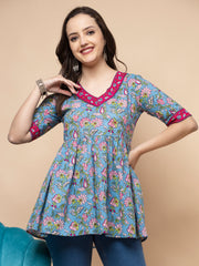 Shions Blue Women Printed Straight Kurta