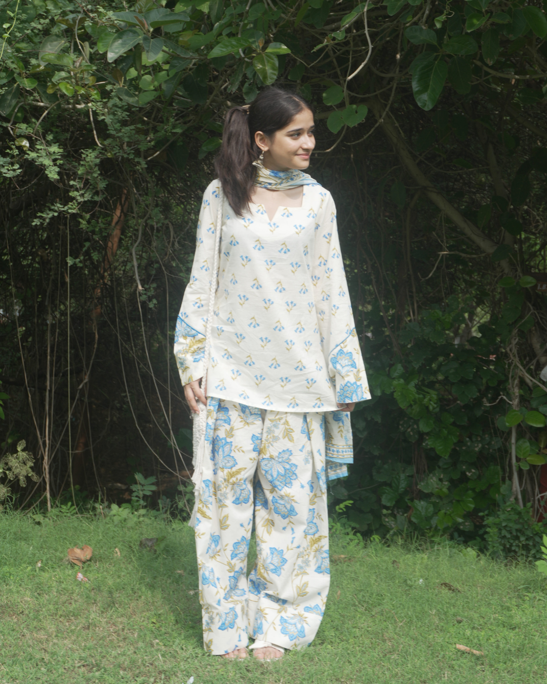 Blue Porcelain Farshi Salwar Set with Dupatta