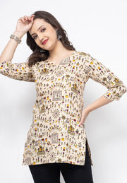 Shions Beige Women Printed Short kurti