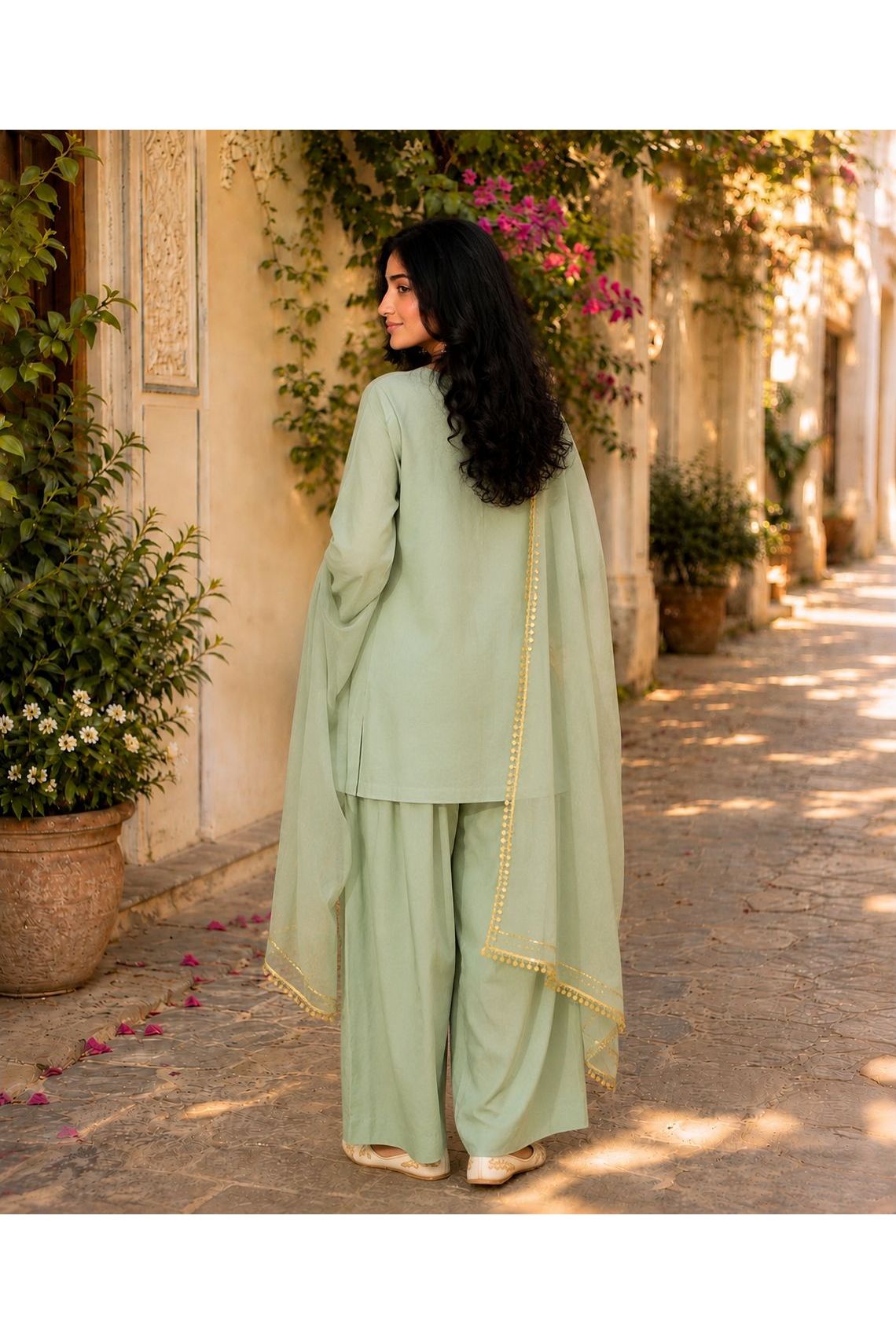 Sage Farshi Salwar Set with Dupatta