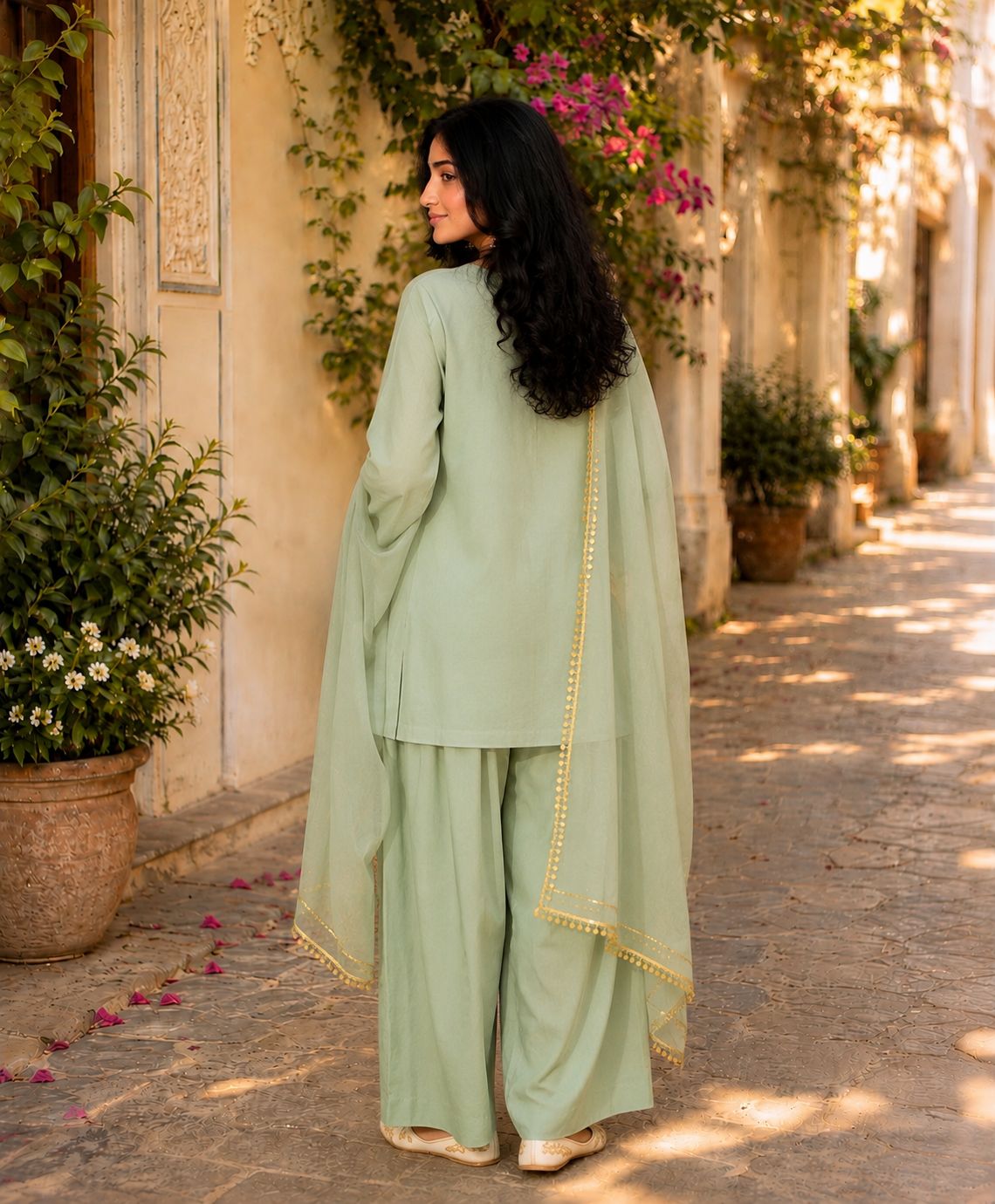 Sage Farshi Salwar Set with Dupatta
