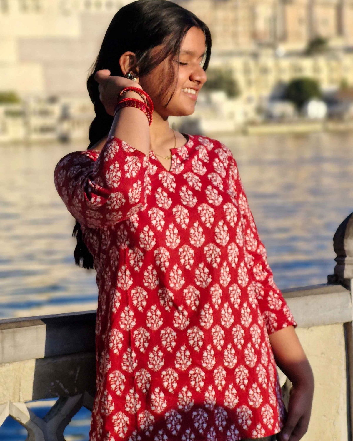 Red white Short Kurti