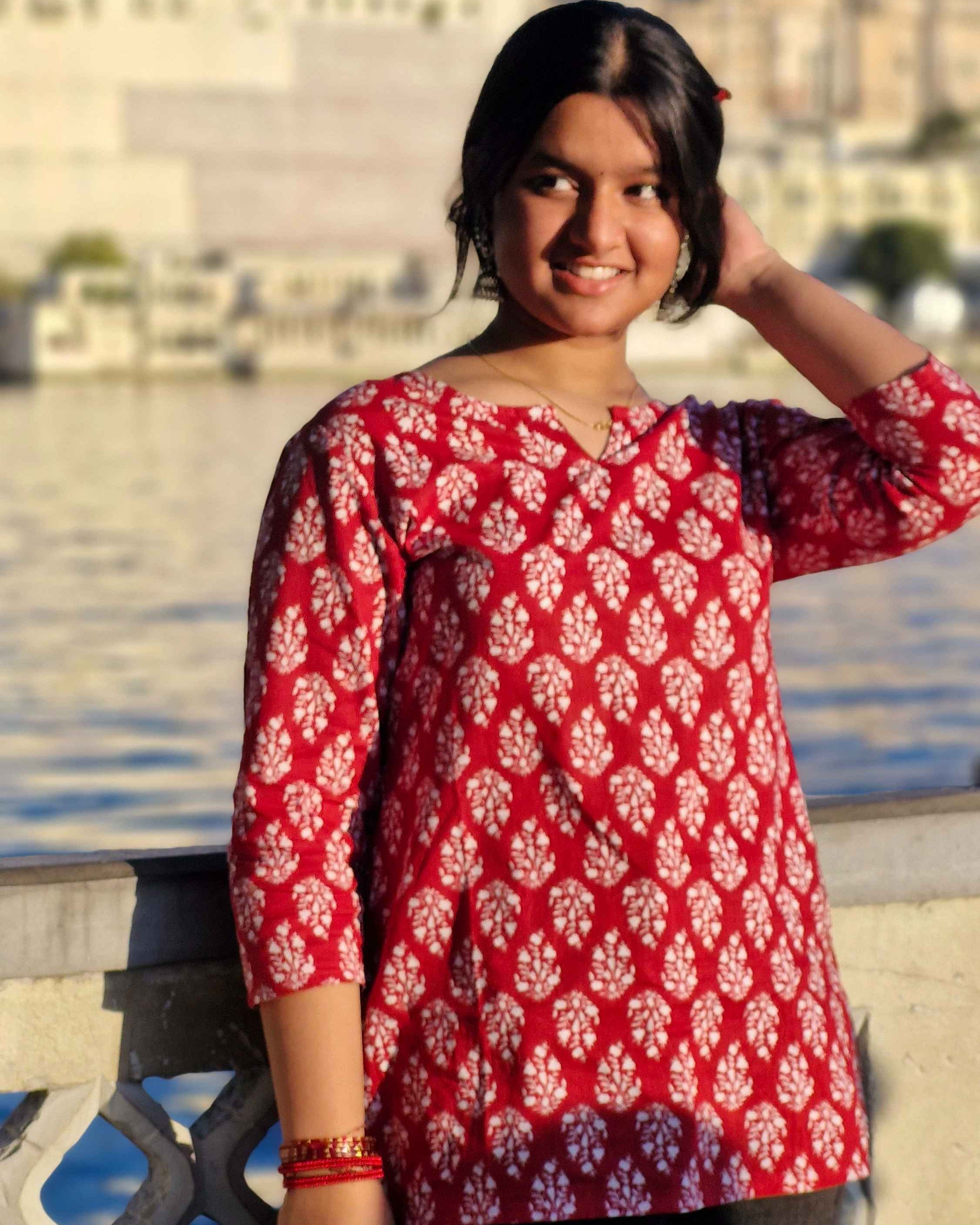 Red white Short Kurti