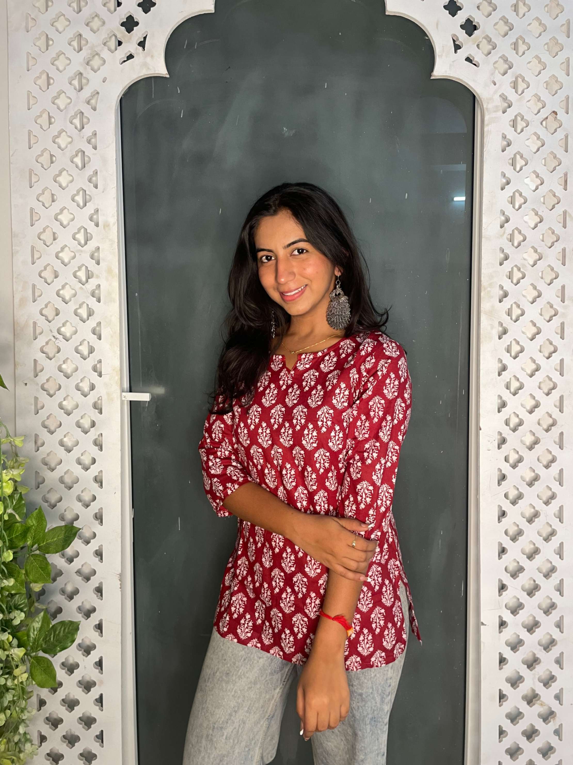 Red white Short Kurti