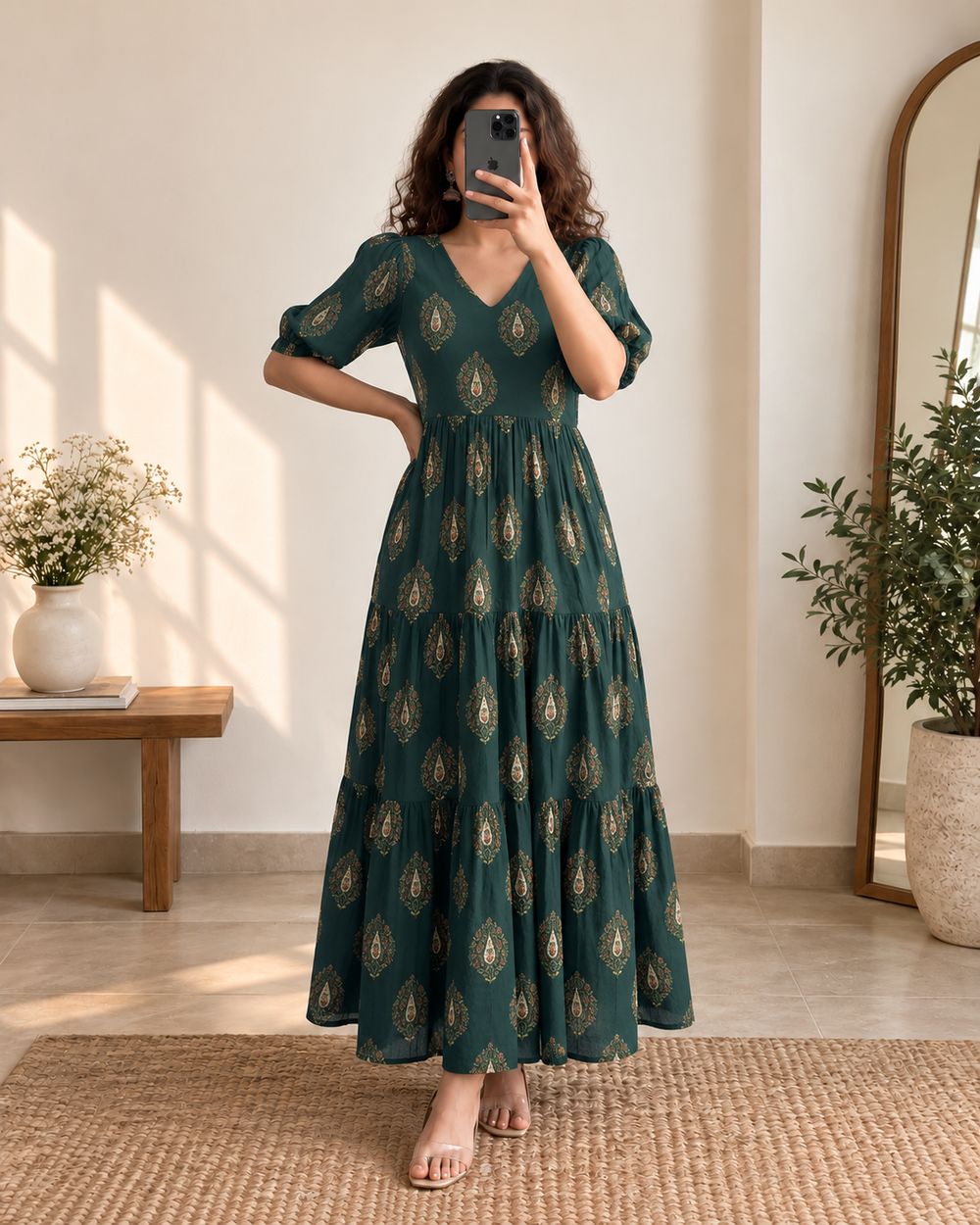 Green Motif Anarkali Dress